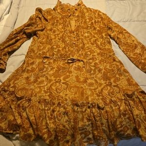 Paisley Print Dress in Mustard Yellow